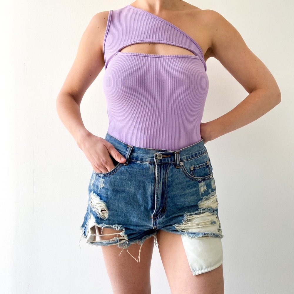 Purple One Shoulder Bodysuit